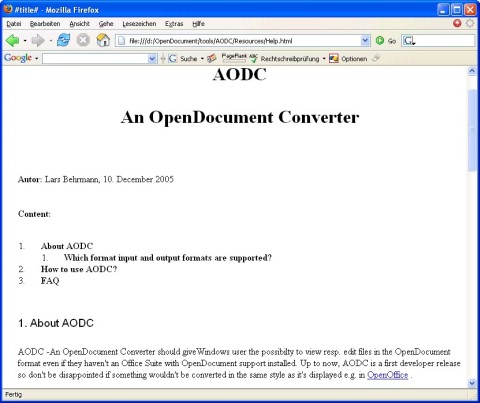 Firefox displaying the converted OpenDocument Helpfile