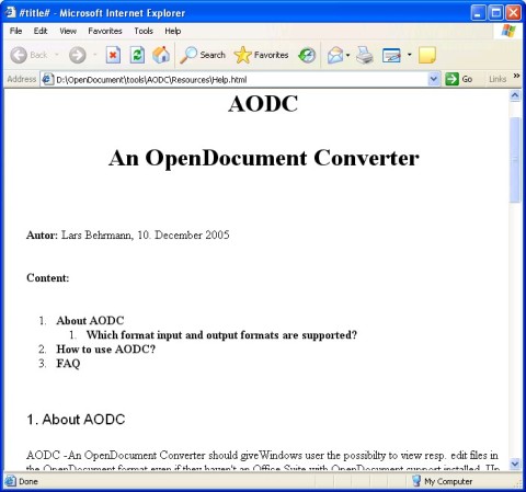 Internet Explorer displaying the converted OpenDocument Helpfile